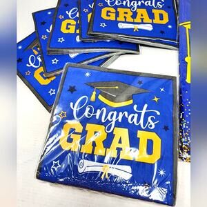 New Graduation Party Napkins Blue Gold 2 pkgs. 50 Count Grad Party Decorations